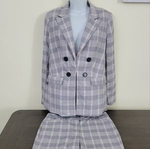 Liz Claiborne Plaid Blazer and Pants Set Gray